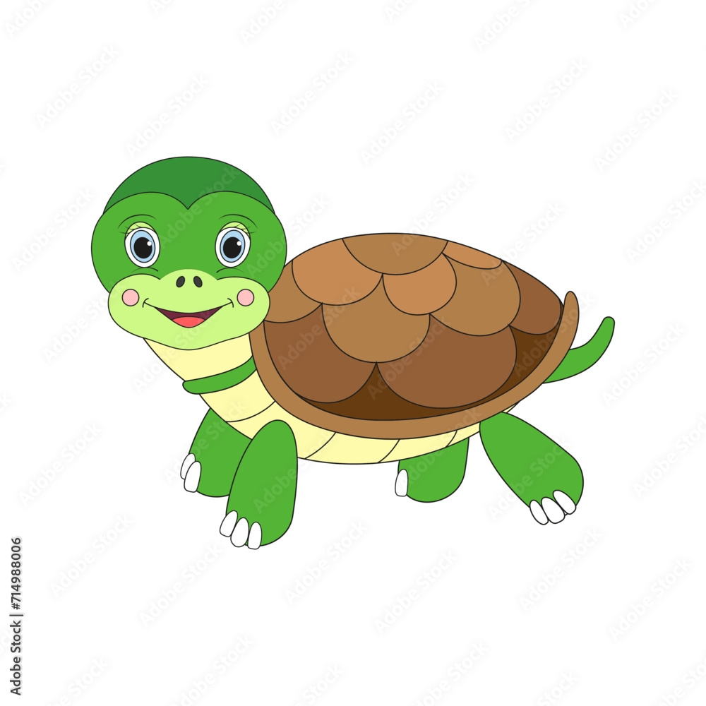 Obraz premium Cartoon cute sea turtle. Vector funny animal. Flat icon.