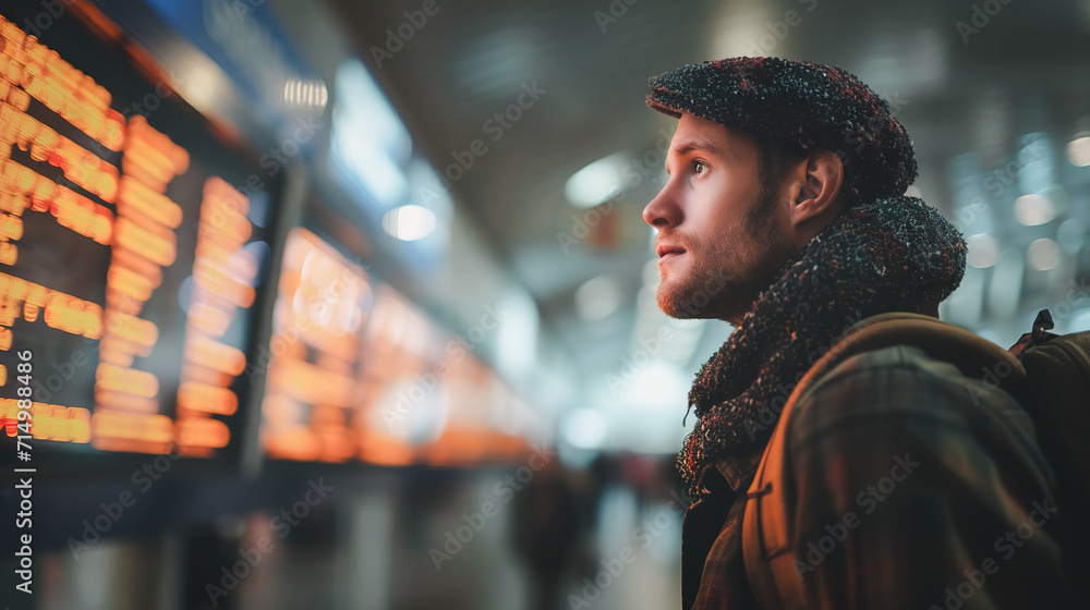 foto-de-youngster-traveler-with-backpack-checking-flight-departure
