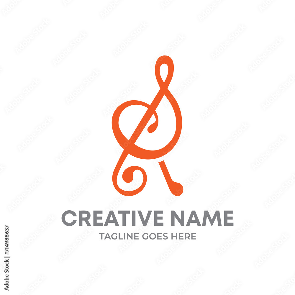 Naklejka premium Music note with letter R logo, music logo