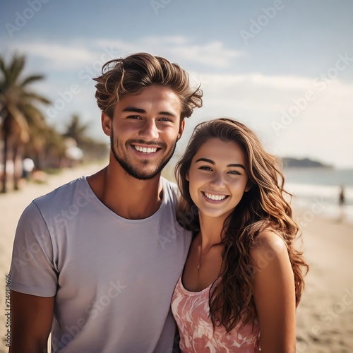 Happy Young Pair Embracing the Beachside Tranquility © Graphic Fabrica