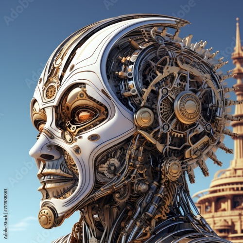 3D illustration of a robot in cyberspace, futuristic background, new technologies. 
