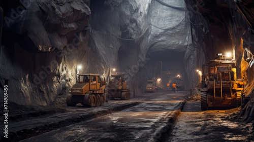 Rock machinery dig dark mining underground gold industrial tunnel mineral iron copper photo