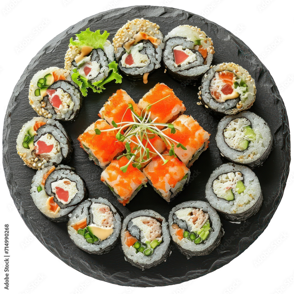 Sushi set on round platter. Sushi set on round platter.