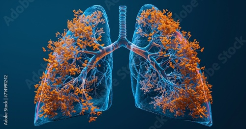 A close-up of a human lung with a tree branch inside Generative AI photo