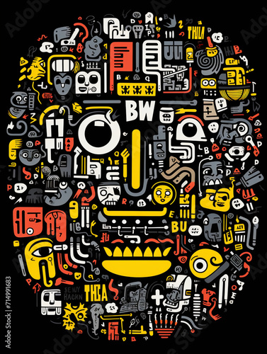 T-shirt design  art brut face crowd  art print created with Generative Ai