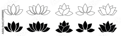 Lotus gradient icons set. Simple lotus icon collection. Black Lotus flower vector.