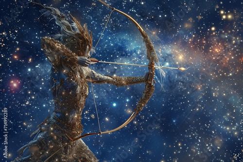 A celestial archer with a golden bow and arrow Generative AI photo