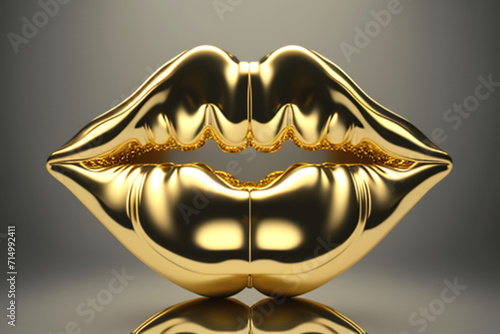 Złote usta, piękny język mówiony, alegoria - izolowany 3d - Golden lips, beautiful spoken language, allegory - isolated 3d - AI Generated