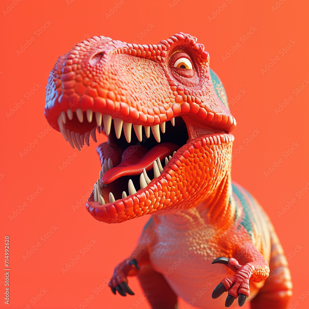 Sympatyczny - pomarańczowy tyranozaur - zabawka monstrum  - Sympathetic - orange tyrannosaurus - monster toy - AI Generated - obrazy, fototapety, plakaty 