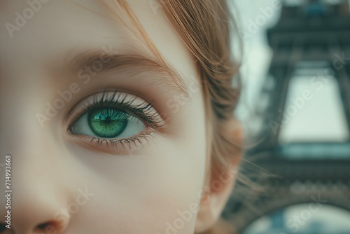 Close-up Portrait with Eiffel Tower Reflection in Eye