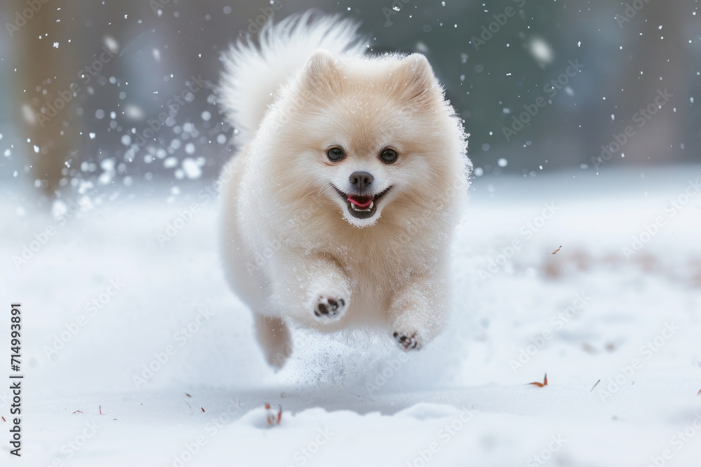 pomeranian sit in snow pomeranian sit in snow