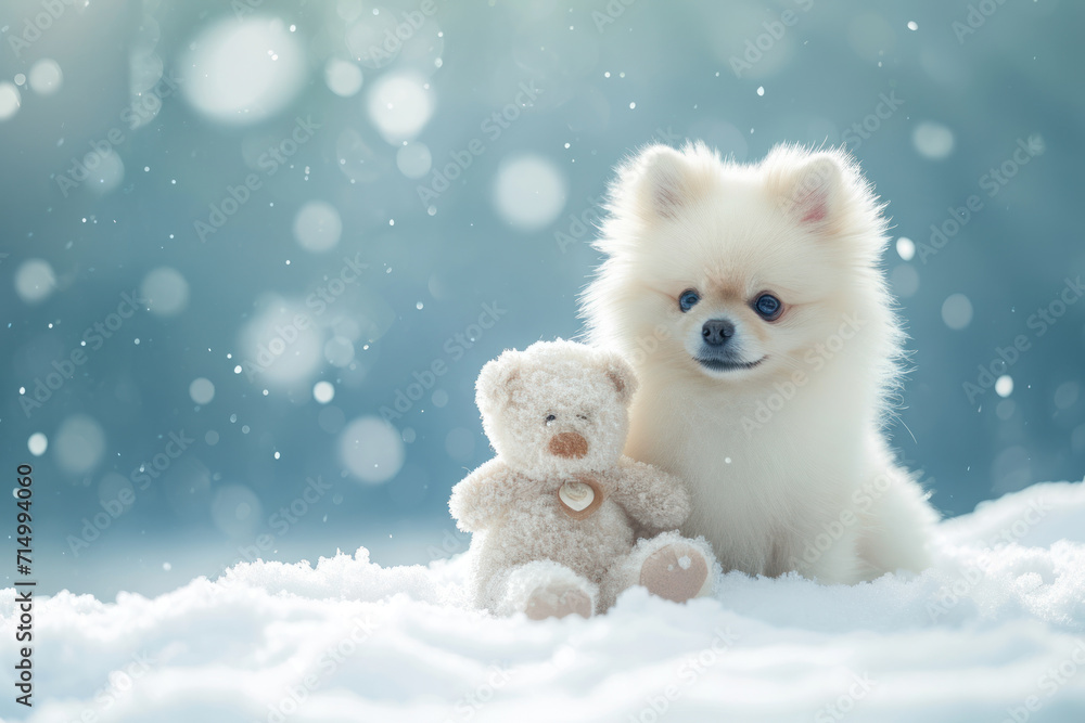 pomeranian sit in snow pomeranian sit in snow