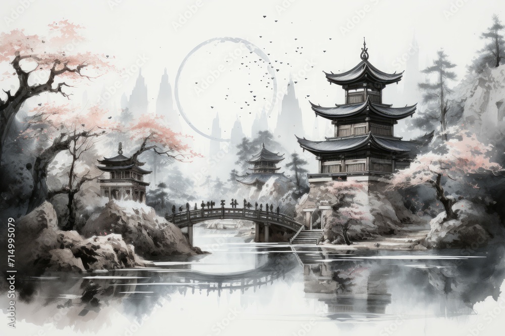 Obraz premium Bewitching moonstone fountains in Fantasy - Generative AI