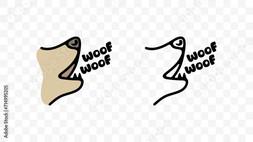 Dog barks woof woof, graphic design. Animal and pet, toys for dogs, cynology, pet store and feed, vector design and illustration photo