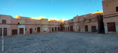 Market square of Le ksar de Beni Isguen. a must-see place where rugs ,local crafts, and handmade carpets are sold, typical sub-Saharan desert architecture, Ghardaïa, Oasis M'zab, Algeria photo