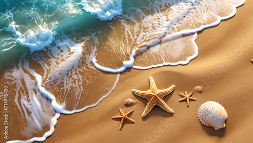 Les coquillages et les étoiles de mer barbotent sur le rivage aux accents et couleurs d'exotisme, inspirant une ambiance chaleureuse et romantique, on apprécie de se promener sur le rivage. photo