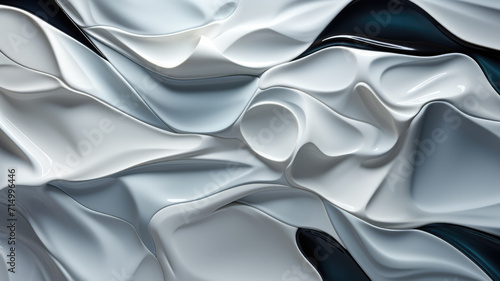 Sculptural white liquid waves abstract. Three-dimensional effect. Composition for landing, template or presentation. Inspiration of 3d movement art. Contemporary trendy design, cover, header, poster