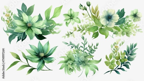 Green Watercolor Floral Element Ai Generative © Lucky