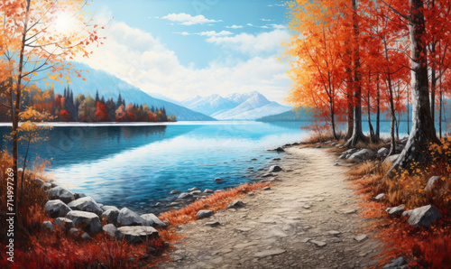 Beautiful autumn landscape with lake