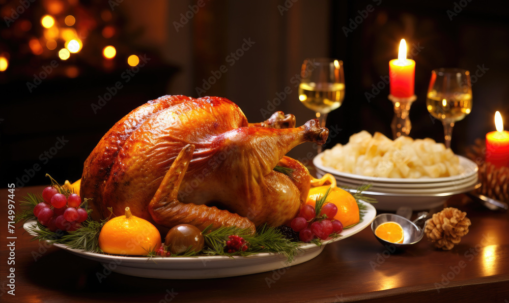 Well roasted Christmas turkey with addings Well roasted Christmas turkey with addings