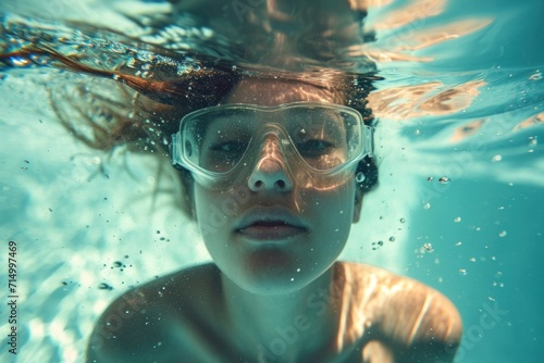Young cute woman swimming underwater in a pool © YamunaART