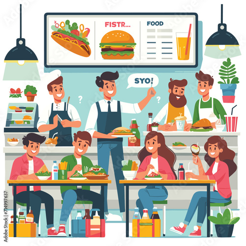 cafeteria food court for breakfast flat vector
