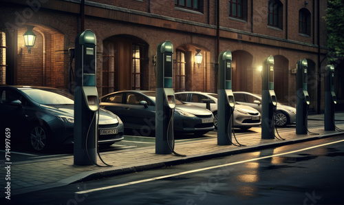 Parking places along the street with chargers for electric car