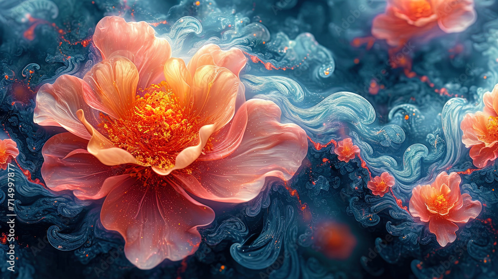 Abstract lines and transitions of flowers in a non bore style create a visual psychedelic effect Abstract lines and transitions of flowers in a non bore style create a visual psychedelic effect