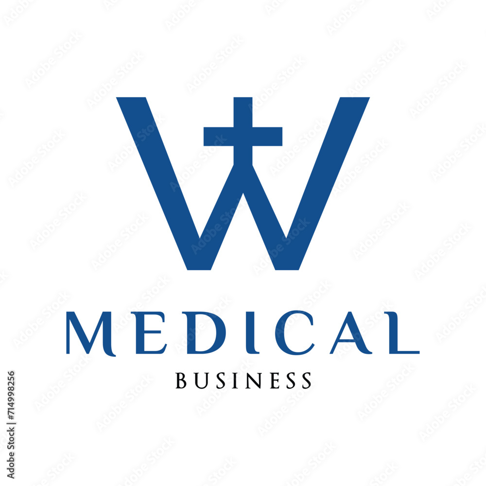 Obraz premium Initial Letter W Medical, Hospital or Cross Plus Icon Logo Design Template