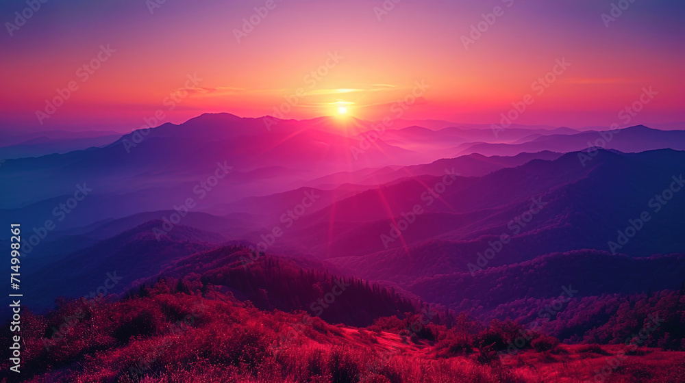 From golden orange to lilac: a gradient of sunset like a carpet of replacement shades leading to t