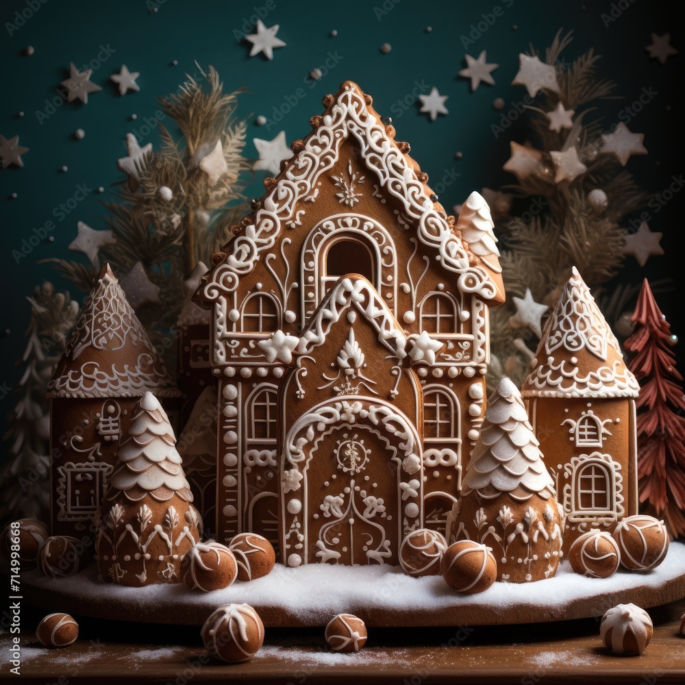 Beautiful gingerbread house, amazing decoration for Christmas