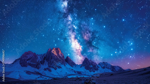 Shining stars over the etheric mountains create the impression of endless cosmic spaciousness