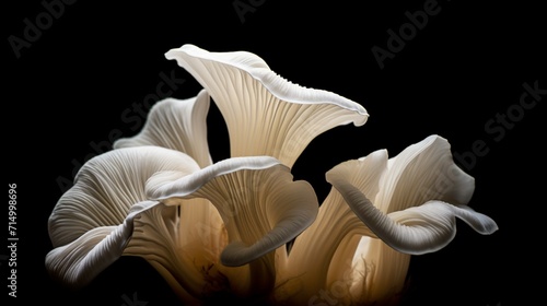 Group of oyster mushrooms isolated on black background Ai Generative