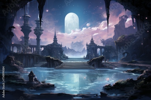 Bewitching moonstone fountains in Fantasy - Generative AI © Sidewaypics