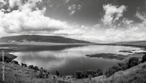 lake in the ngorongoro crater monochrome