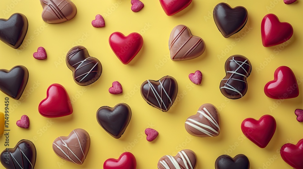 background for valentine with heart shaped chocolate candy, copy space ready background for valentine with heart shaped chocolate candy, copy space ready