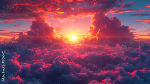 The sun in farewell rays creates a gradient of sunset in heaven, like a dream sketches