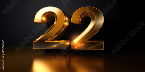 Golden 3D number 22 . Anniversary 22. Poster template for Celebrating 22th anniversary event party. Banner. Copy space
