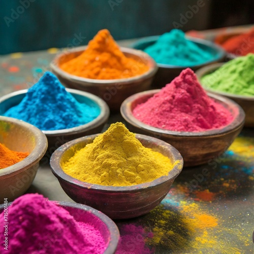 Dust Spectacle: Several Bowls Bursting with Brilliantly Colored Powders