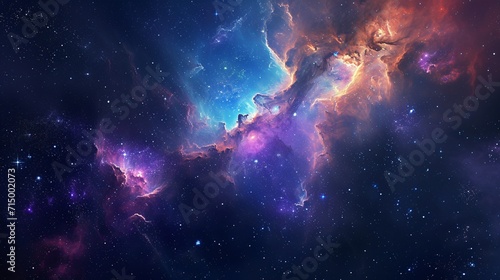 A vibrant purple and blue nebula with stars Generative AI