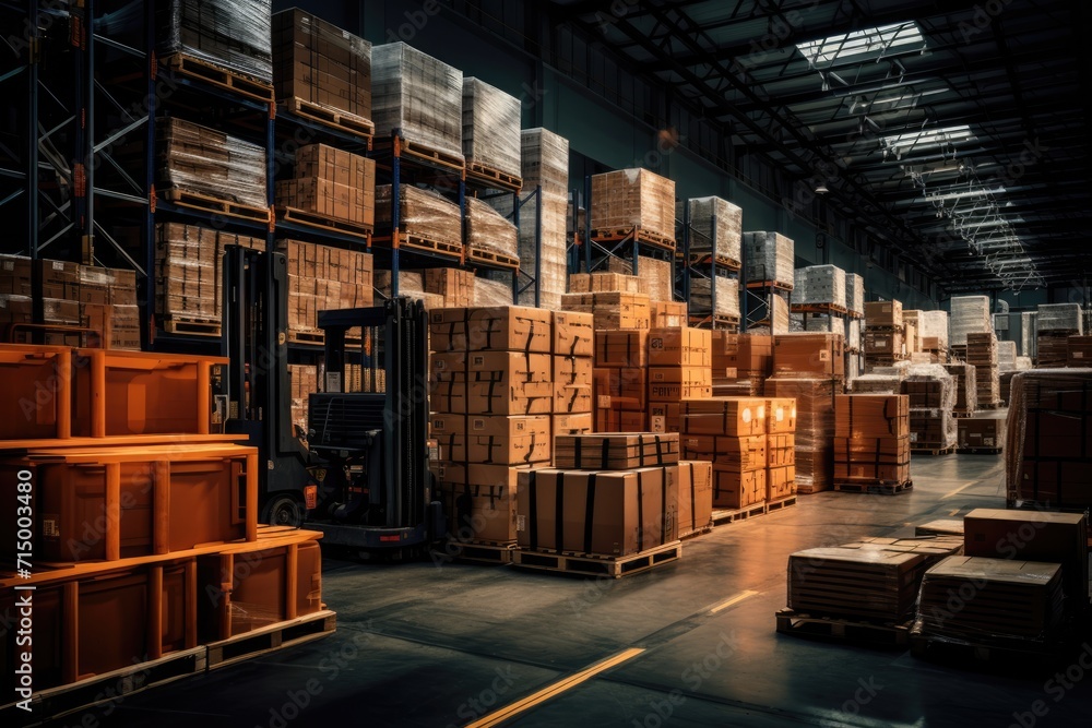 a warehouse with many pallets and boxes, in the style of dark amber and white
a warehouse with many pallets and boxes, in the style of dark amber and white