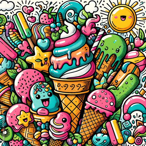 Sweet Treats Galore: Colorful Ice Cream Doodle Art