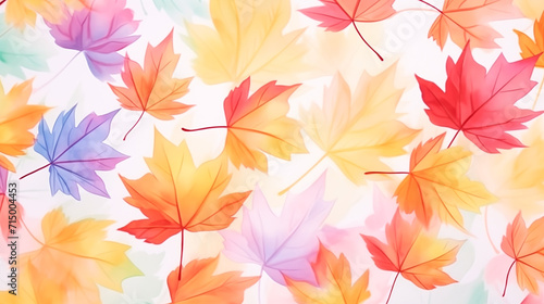 The illustration of a full frame background consisting of a pile of multicolored autumn leaves water color, cartoon, hand drawing, animation 3D, vibrant, minimalist style. ai generated.