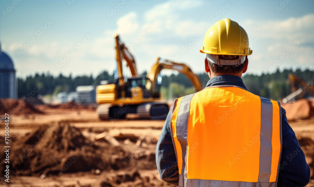 Worker from behind with yellow helmet on constructon site. Industry concept Worker from behind with yellow helmet on constructon site. Industry concept
