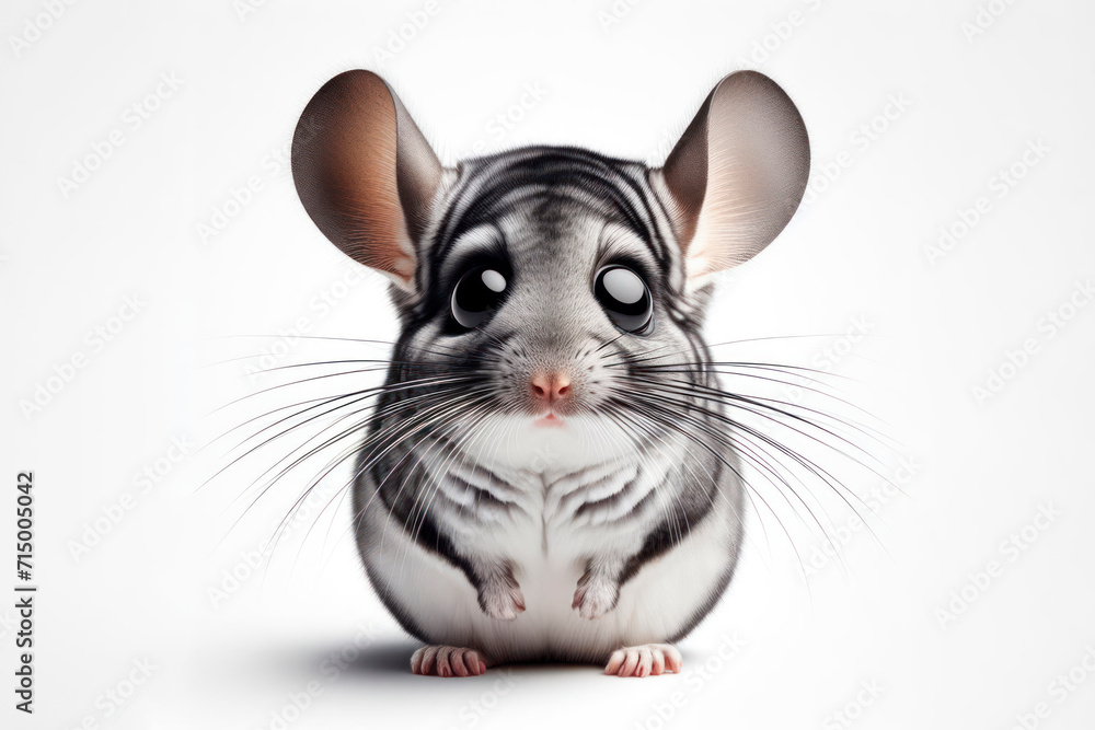 full body Funny Portrait of surprised chinchilla with bulging big eyes on solid white background. ai generative