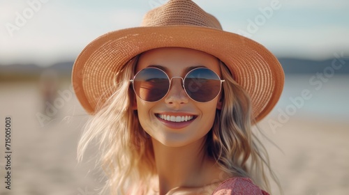 portrait of a woman in a hat on the beach