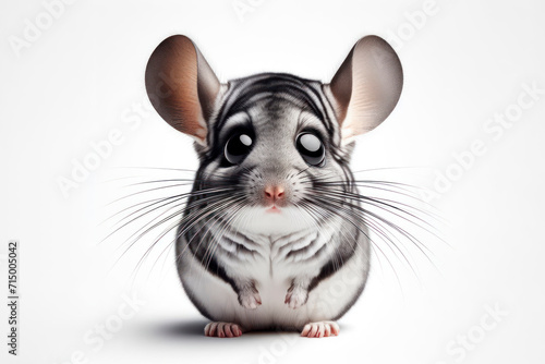 full body Funny Portrait of surprised chinchilla with bulging big eyes on solid white background. ai generative