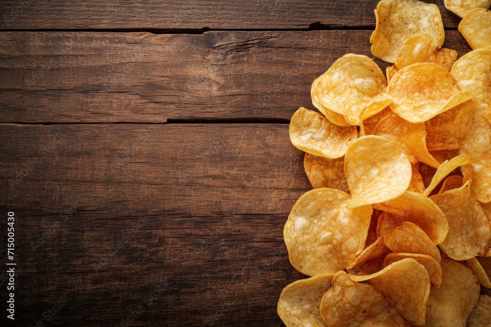 Potato chips on background with square copy in left