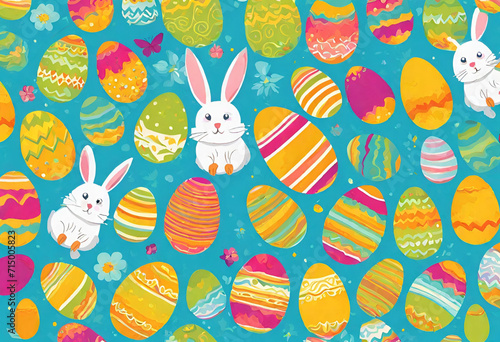 Easter Elegance: Beautifully Patterned, Colorful Eggs Set Against a Vibrant Background