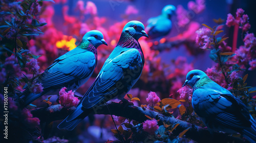 There are Many pigeons are sitting on the pigeon grass ai generative image photo
